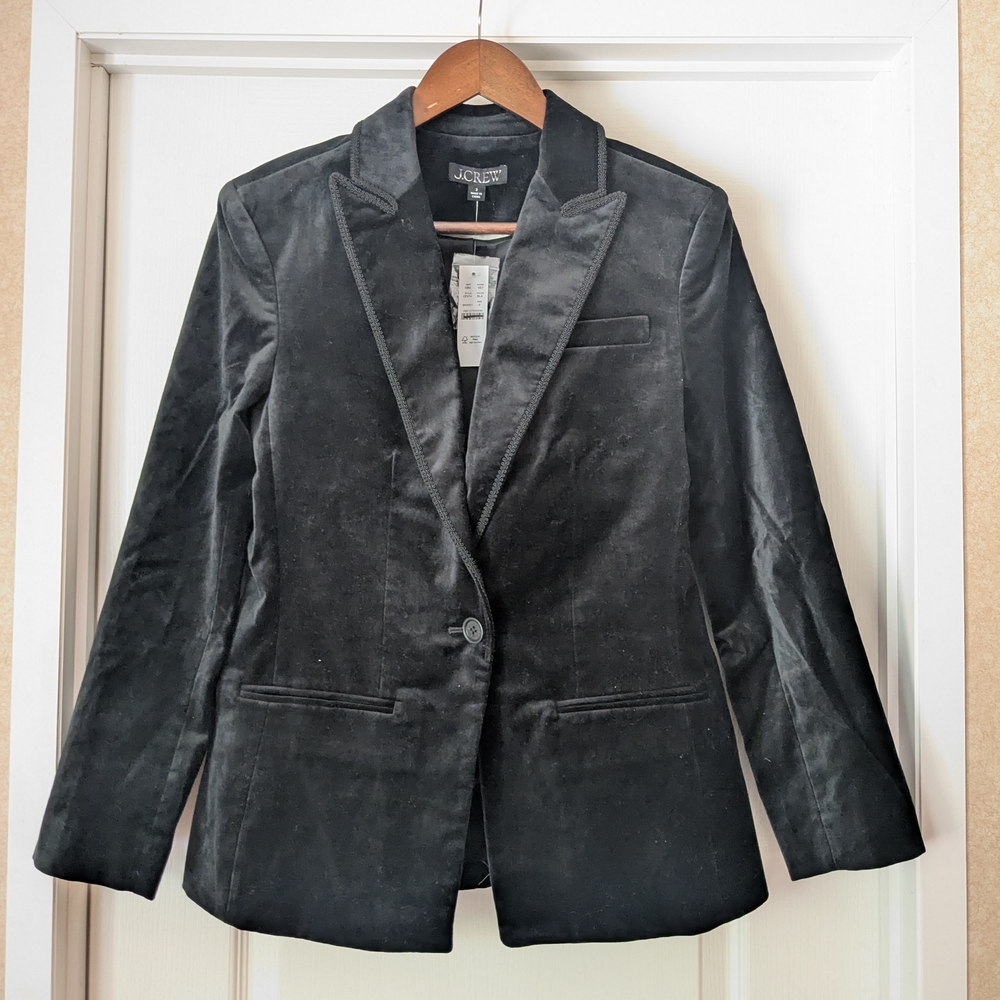 J. Crew Black Velvet Blazer Tailored Fit Notched Lapels